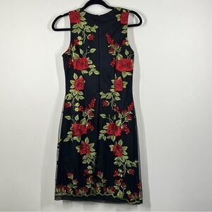 Donna Ricco New York Women’s Size 6 Embroidered Black and  Red Floral Midi Dress